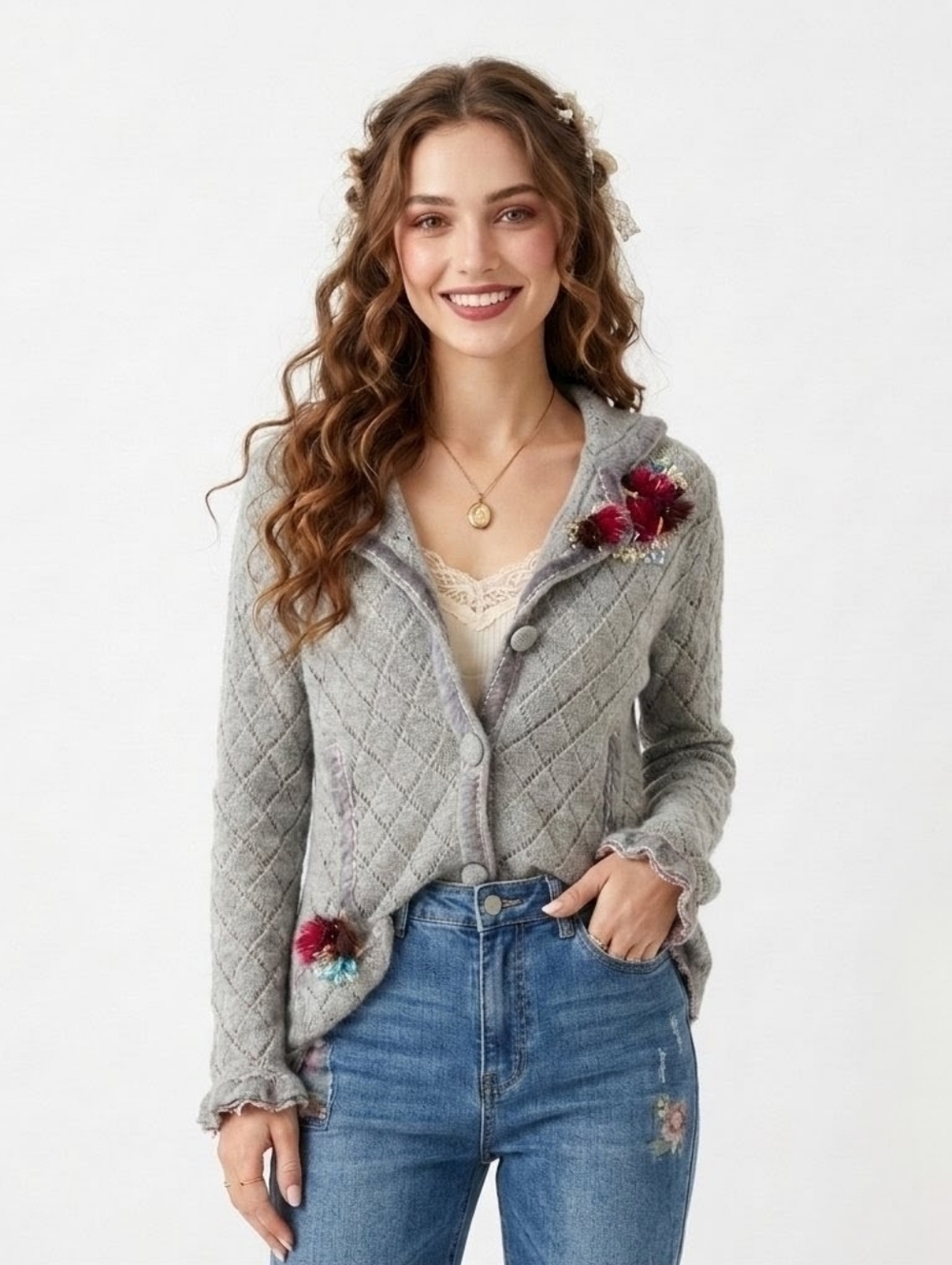 Etincelle Couture Gray Wool Blend Cardigan - T2